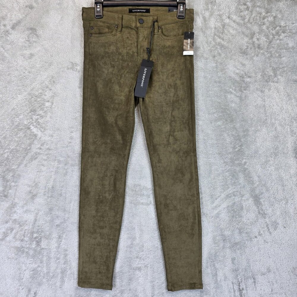 Liverpool Abby Ankle Pants Womens 2 Green Suede Stretch LM2005SE Skinny New